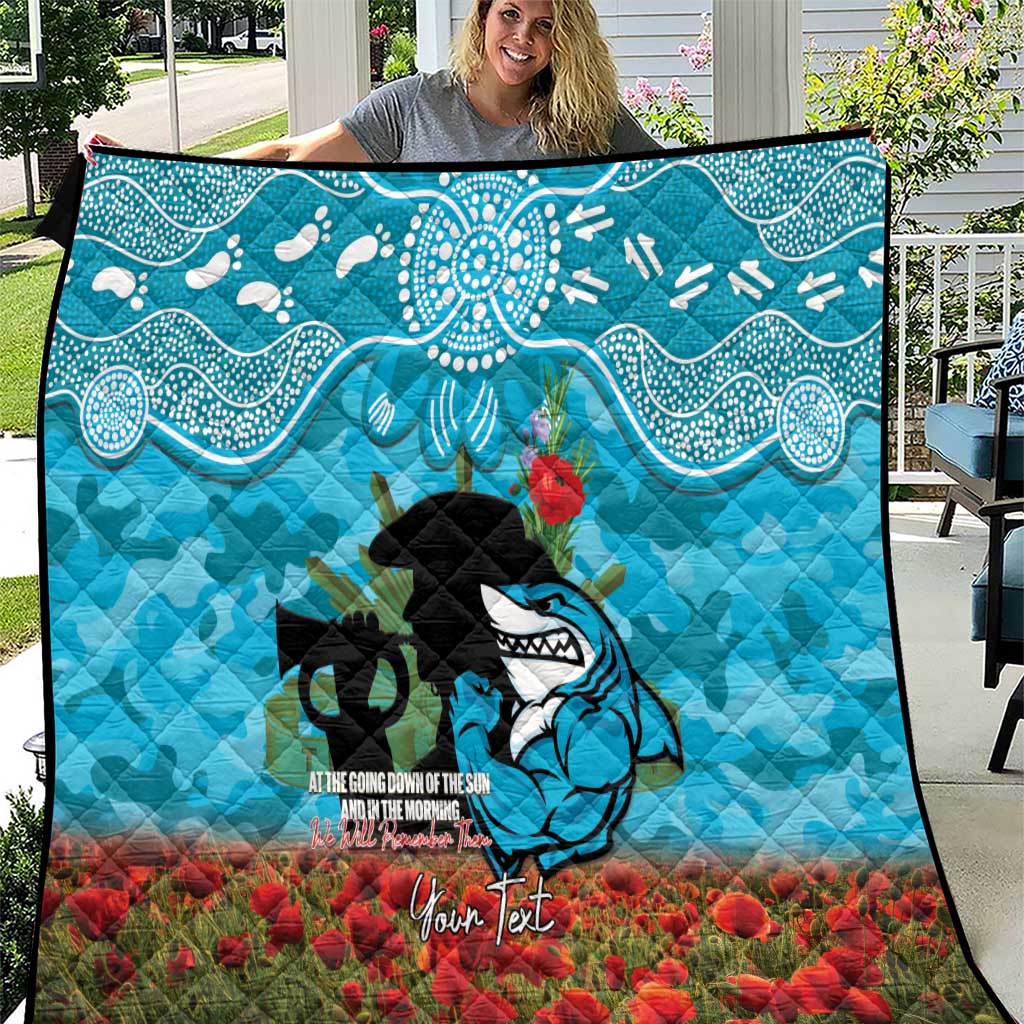 Personalised Sharks Rugby ANZAC Day Quilt Last Post Poppy We Will Remember Them