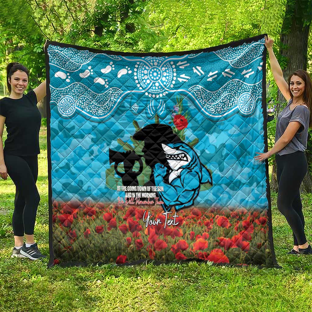 Personalised Sharks Rugby ANZAC Day Quilt Last Post Poppy We Will Remember Them