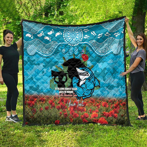 Personalised Sharks Rugby ANZAC Day Quilt Last Post Poppy We Will Remember Them