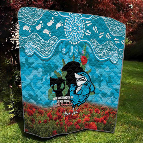 Personalised Sharks Rugby ANZAC Day Quilt Last Post Poppy We Will Remember Them