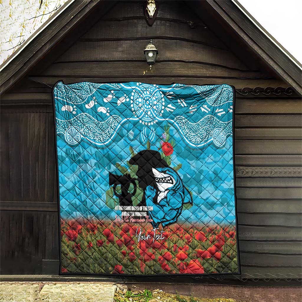 Personalised Sharks Rugby ANZAC Day Quilt Last Post Poppy We Will Remember Them