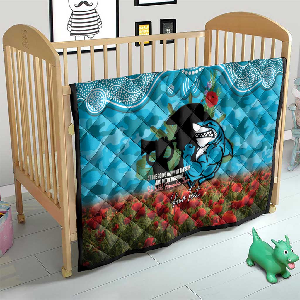 Personalised Sharks Rugby ANZAC Day Quilt Last Post Poppy We Will Remember Them