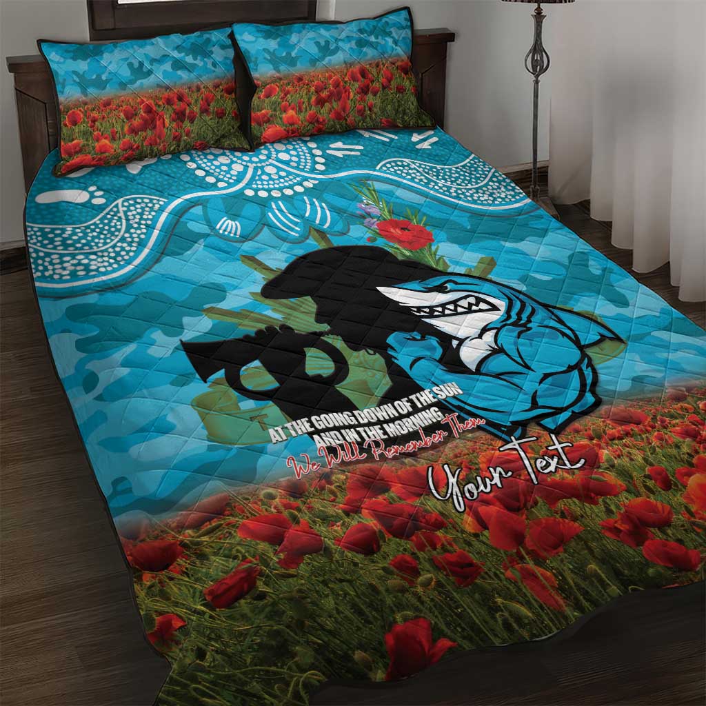 Personalised Sharks Rugby ANZAC Day Quilt Bed Set Last Post Poppy We Will Remember Them