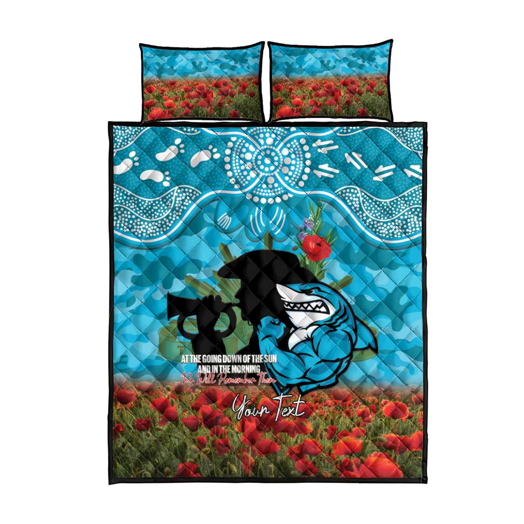 Personalised Sharks Rugby ANZAC Day Quilt Bed Set Last Post Poppy We Will Remember Them
