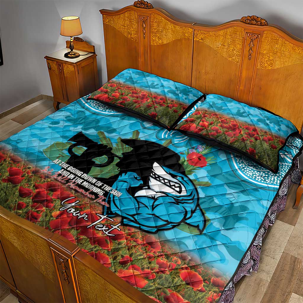 Personalised Sharks Rugby ANZAC Day Quilt Bed Set Last Post Poppy We Will Remember Them