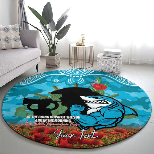 Personalised Sharks Rugby ANZAC Day Round Carpet Last Post Poppy We Will Remember Them
