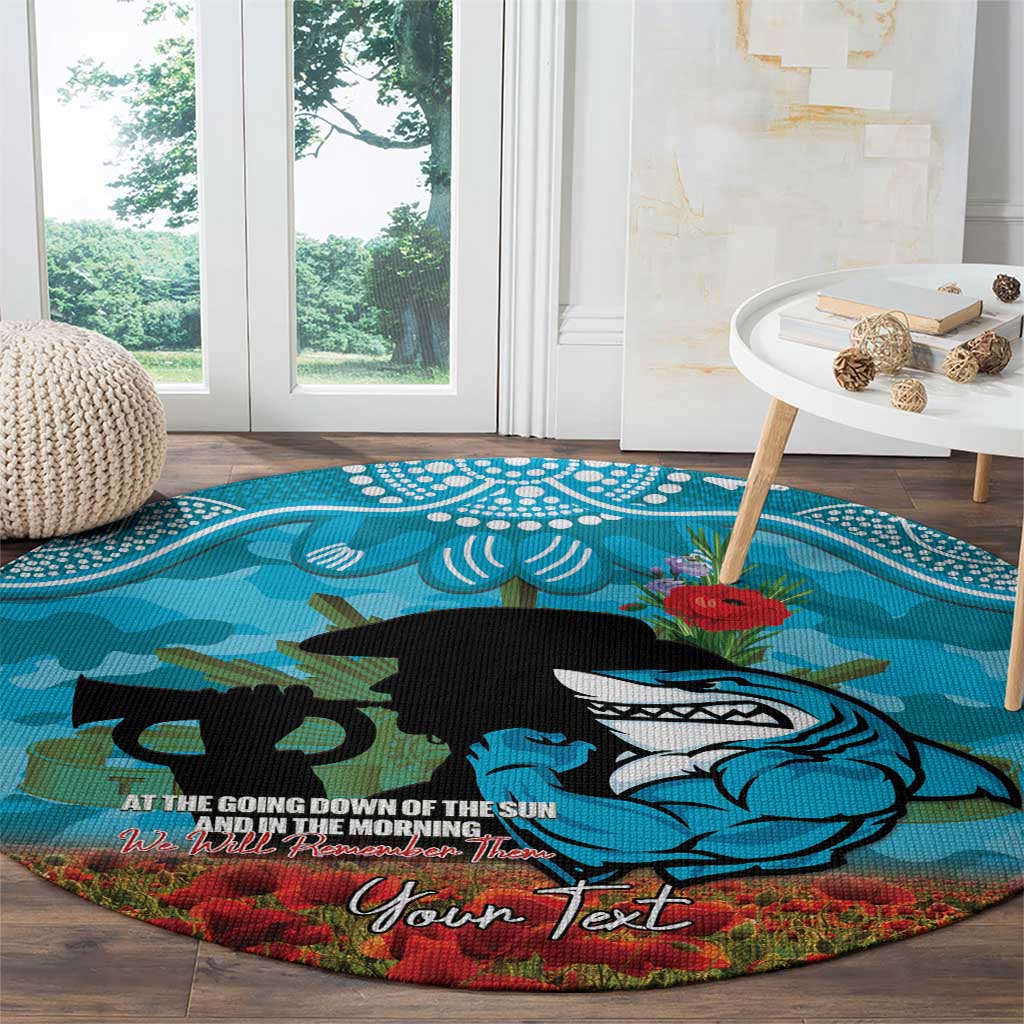 Personalised Sharks Rugby ANZAC Day Round Carpet Last Post Poppy We Will Remember Them