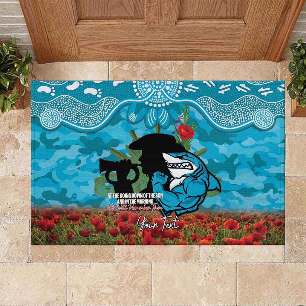 Personalised Sharks Rugby ANZAC Day Rubber Doormat Last Post Poppy We Will Remember Them