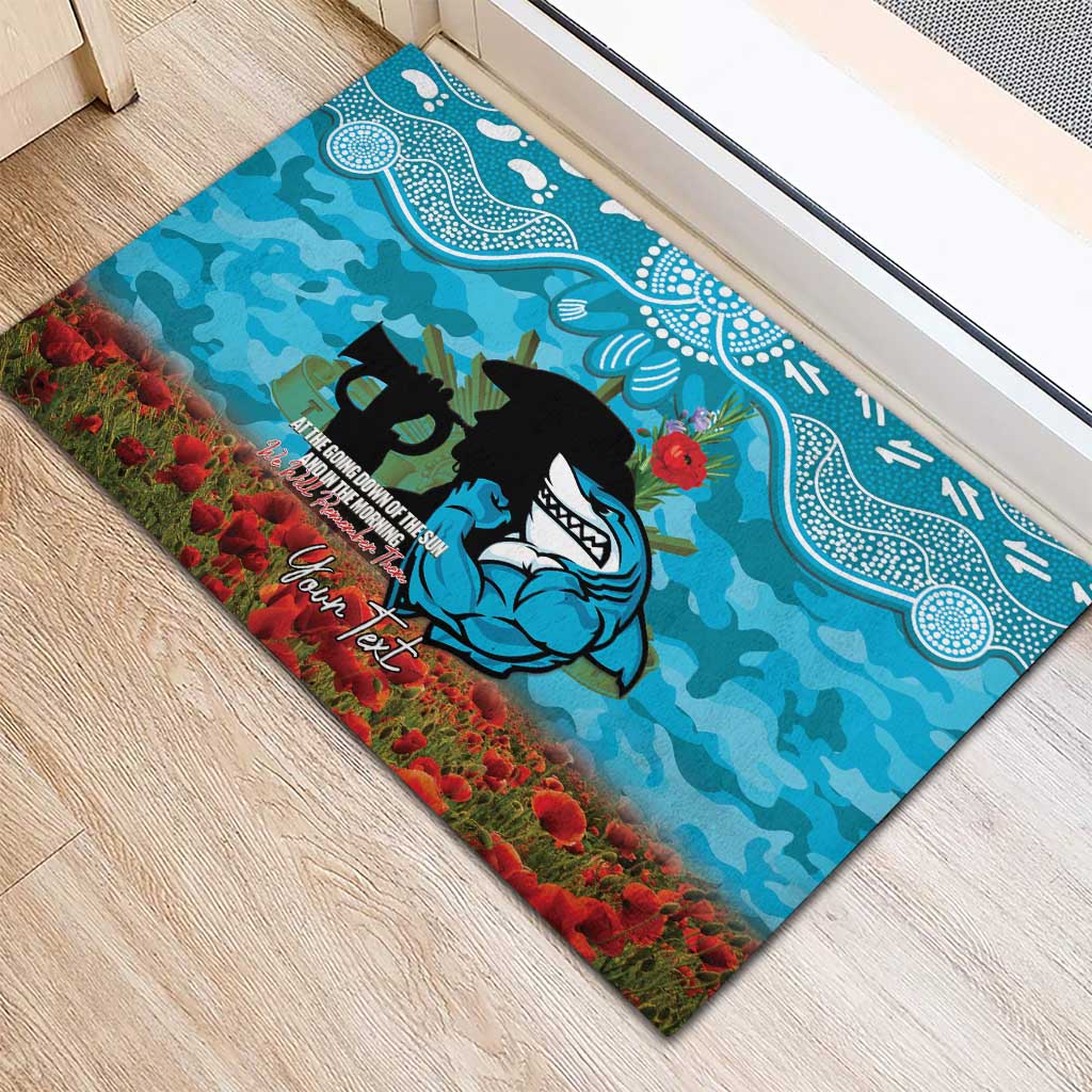 Personalised Sharks Rugby ANZAC Day Rubber Doormat Last Post Poppy We Will Remember Them
