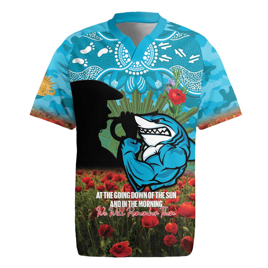 Personalised Sharks Rugby ANZAC Day Rugby Jersey Last Post Poppy We Will Remember Them