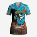 Personalised Sharks Rugby ANZAC Day Scrub Top Last Post Poppy We Will Remember Them
