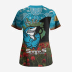 Personalised Sharks Rugby ANZAC Day Scrub Top Last Post Poppy We Will Remember Them