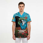 Personalised Sharks Rugby ANZAC Day Scrub Top Last Post Poppy We Will Remember Them