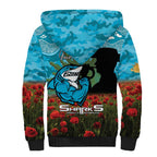 Personalised Sharks Rugby ANZAC Day Sherpa Hoodie Last Post Poppy We Will Remember Them