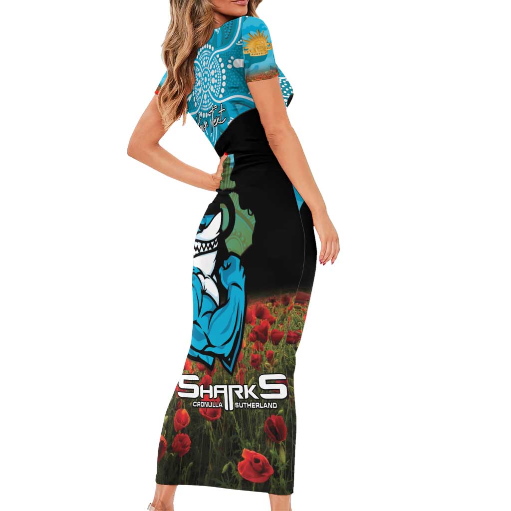 Personalised Sharks Rugby ANZAC Day Short Sleeve Bodycon Dress Last Post Poppy We Will Remember Them