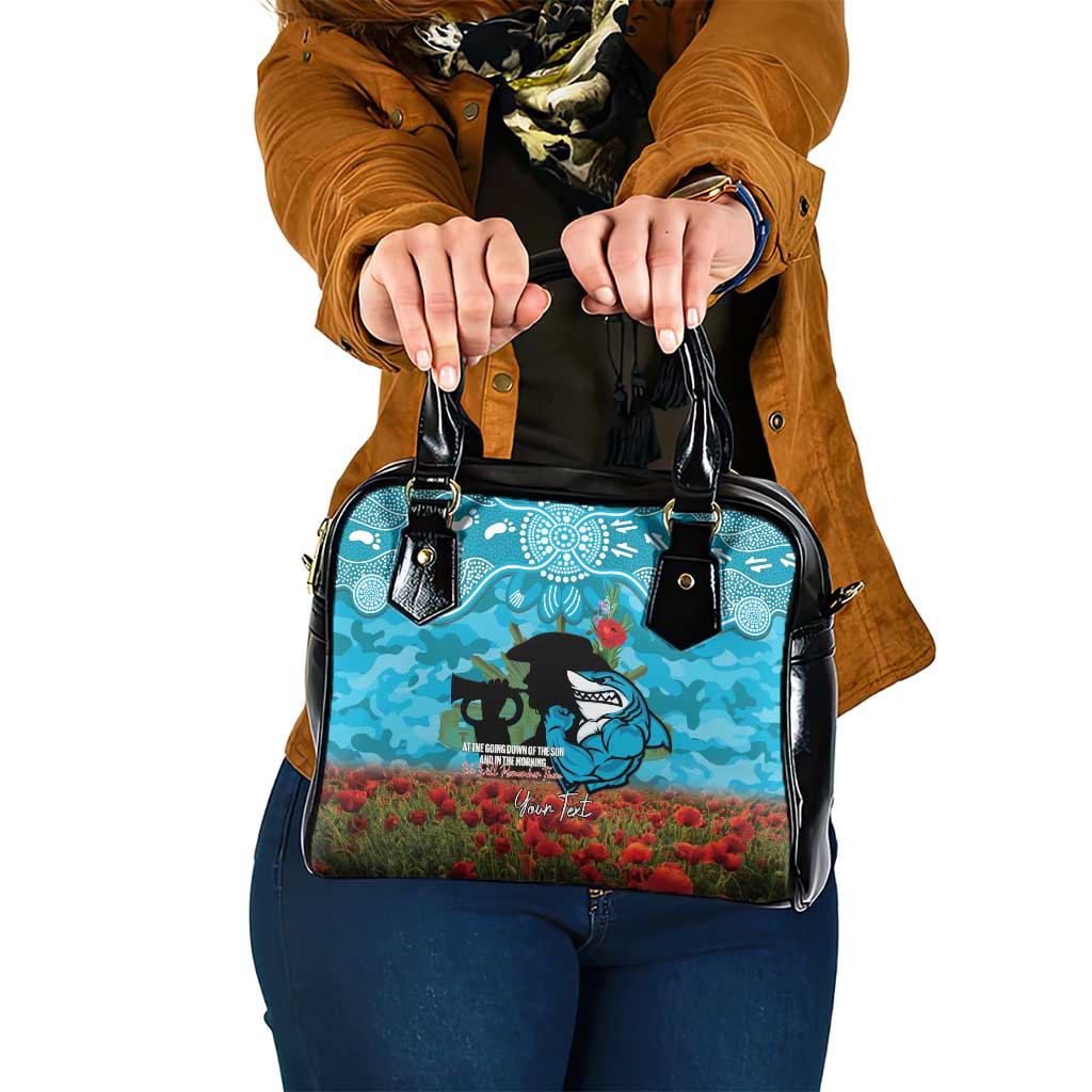 Personalised Sharks Rugby ANZAC Day Shoulder Handbag Last Post Poppy We Will Remember Them