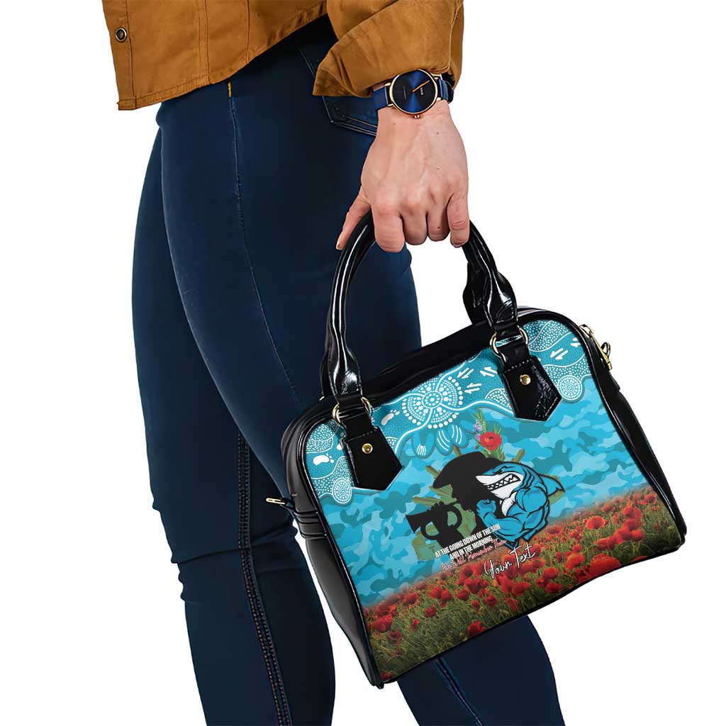 Personalised Sharks Rugby ANZAC Day Shoulder Handbag Last Post Poppy We Will Remember Them