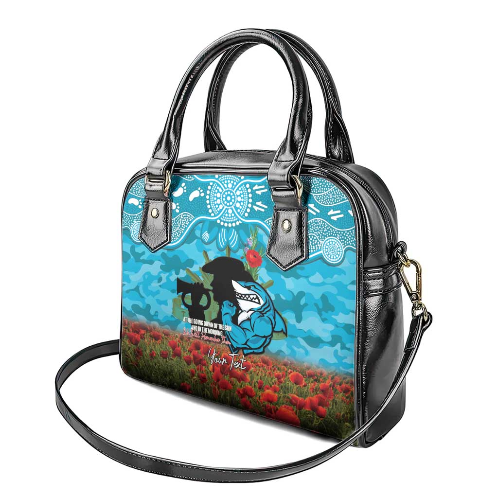 Personalised Sharks Rugby ANZAC Day Shoulder Handbag Last Post Poppy We Will Remember Them