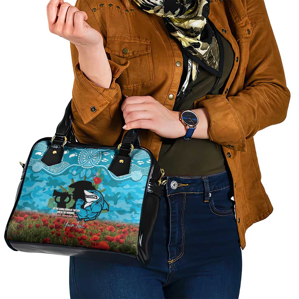 Personalised Sharks Rugby ANZAC Day Shoulder Handbag Last Post Poppy We Will Remember Them