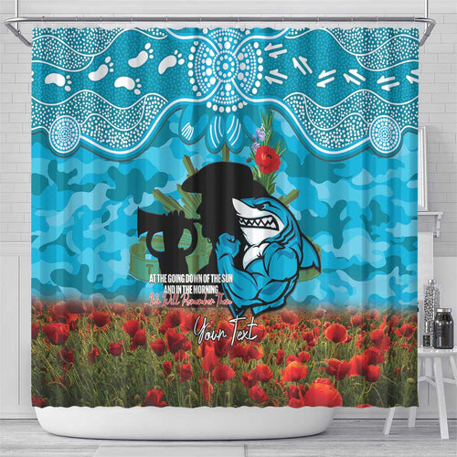 Personalised Sharks Rugby ANZAC Day Shower Curtain Last Post Poppy We Will Remember Them