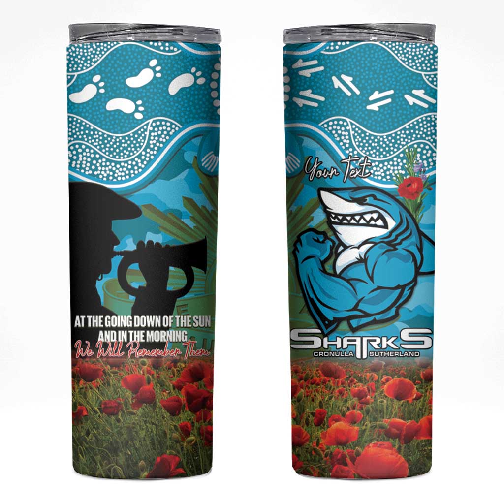 Personalised Sharks Rugby ANZAC Day Skinny Tumbler Last Post Poppy We Will Remember Them