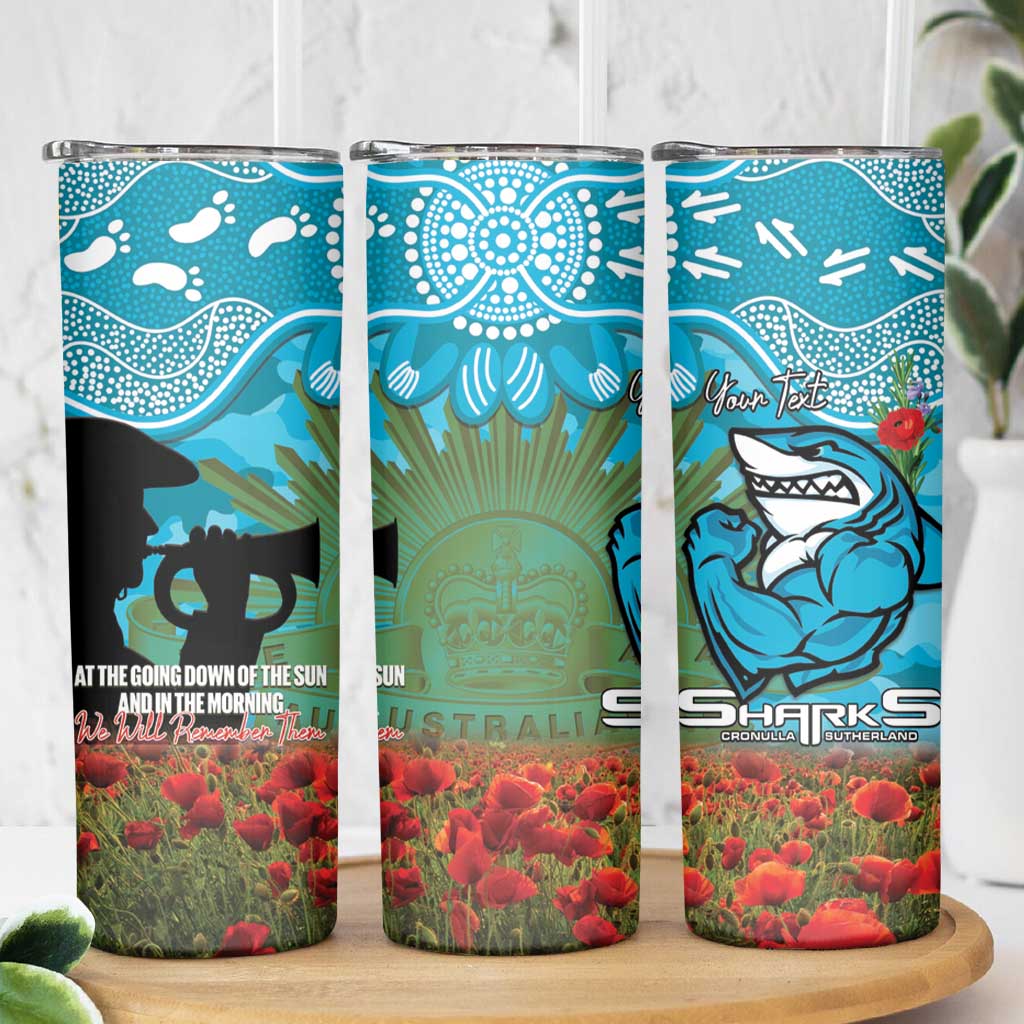 Personalised Sharks Rugby ANZAC Day Skinny Tumbler Last Post Poppy We Will Remember Them
