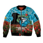 Personalised Sharks Rugby ANZAC Day Sleeve Zip Bomber Jacket Last Post Poppy We Will Remember Them