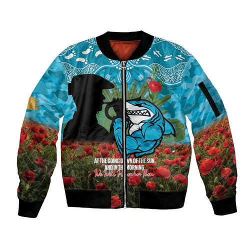 Personalised Sharks Rugby ANZAC Day Sleeve Zip Bomber Jacket Last Post Poppy We Will Remember Them
