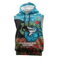 Personalised Sharks Rugby ANZAC Day Sleeveless Hoodie Last Post Poppy We Will Remember Them