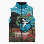 Personalised Sharks Rugby ANZAC Day Sleeveless Puffer Jacket Last Post Poppy We Will Remember Them