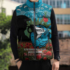 Personalised Sharks Rugby ANZAC Day Sleeveless Puffer Jacket Last Post Poppy We Will Remember Them