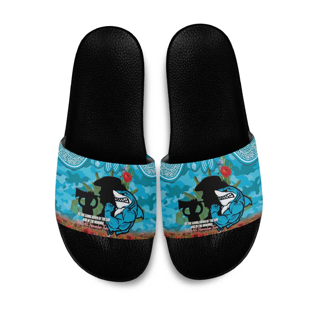 Personalised Sharks Rugby ANZAC Day Slide Sandals Last Post Poppy We Will Remember Them