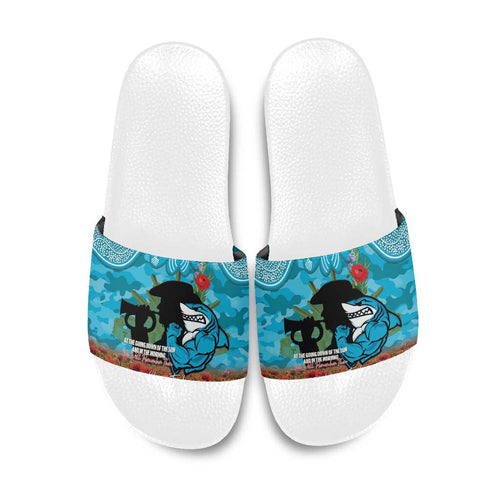 Personalised Sharks Rugby ANZAC Day Slide Sandals Last Post Poppy We Will Remember Them