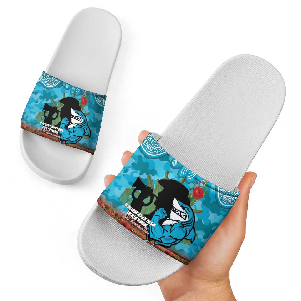 Personalised Sharks Rugby ANZAC Day Slide Sandals Last Post Poppy We Will Remember Them