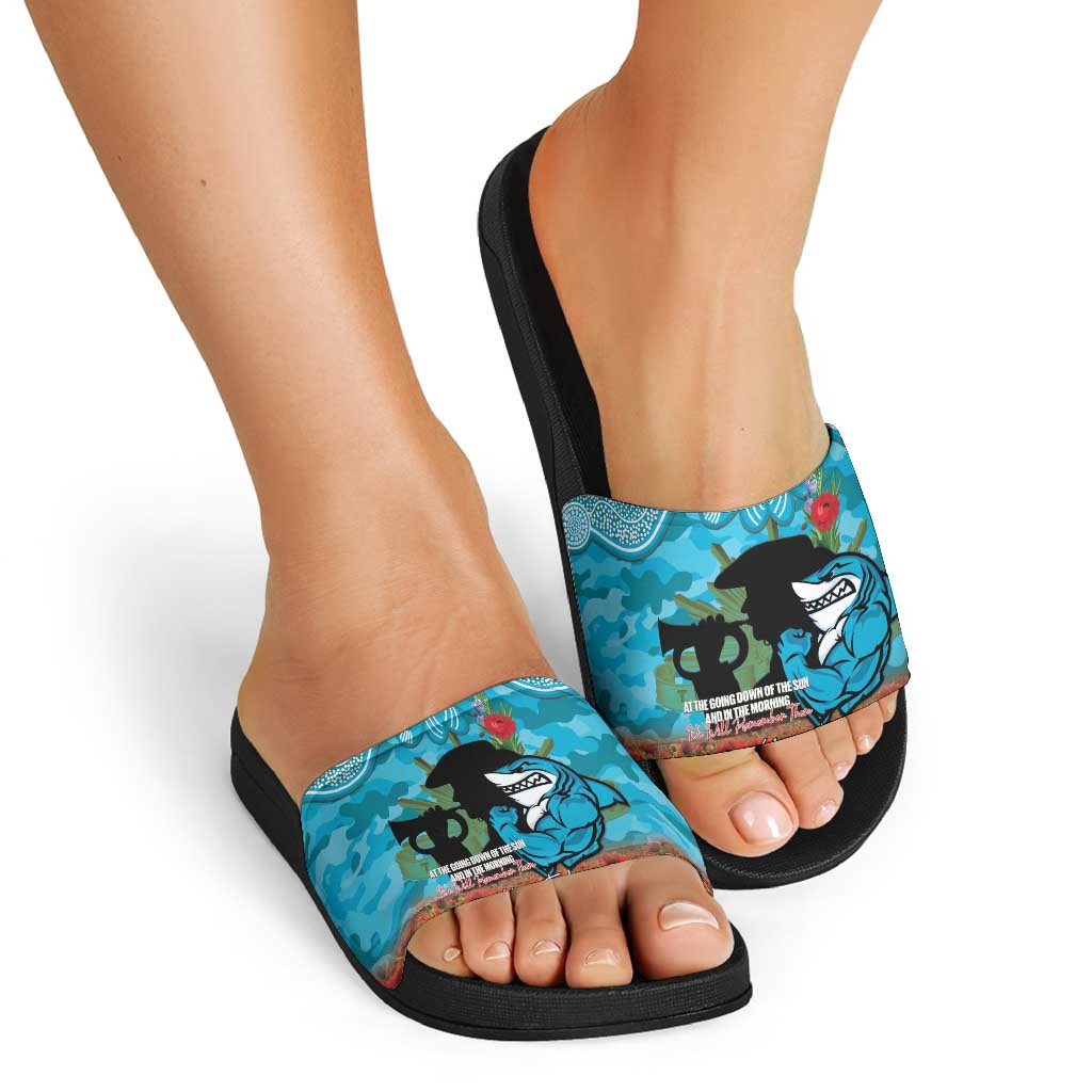 Personalised Sharks Rugby ANZAC Day Slide Sandals Last Post Poppy We Will Remember Them