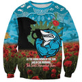Personalised Sharks Rugby ANZAC Day Sweatshirt Last Post Poppy We Will Remember Them