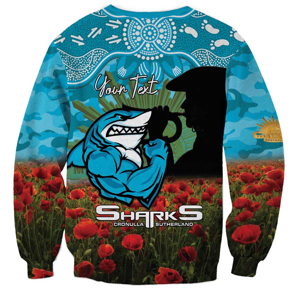 Personalised Sharks Rugby ANZAC Day Sweatshirt Last Post Poppy We Will Remember Them