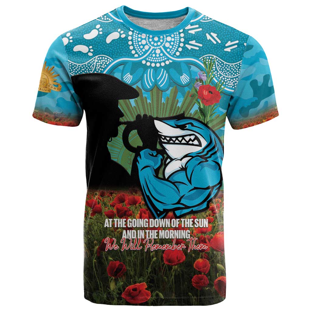 Personalised Sharks Rugby ANZAC Day T Shirt Last Post Poppy We Will Remember Them
