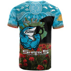 Personalised Sharks Rugby ANZAC Day T Shirt Last Post Poppy We Will Remember Them