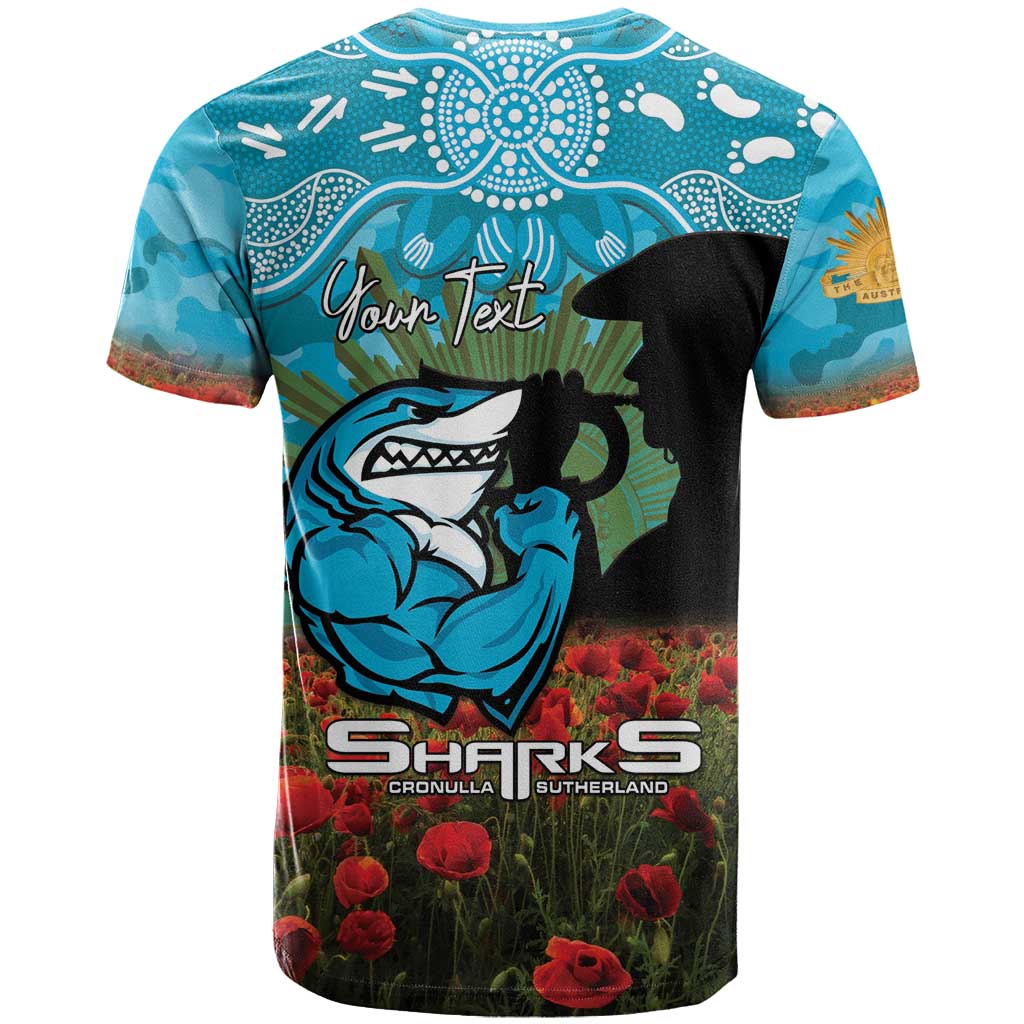 Personalised Sharks Rugby ANZAC Day T Shirt Last Post Poppy We Will Remember Them
