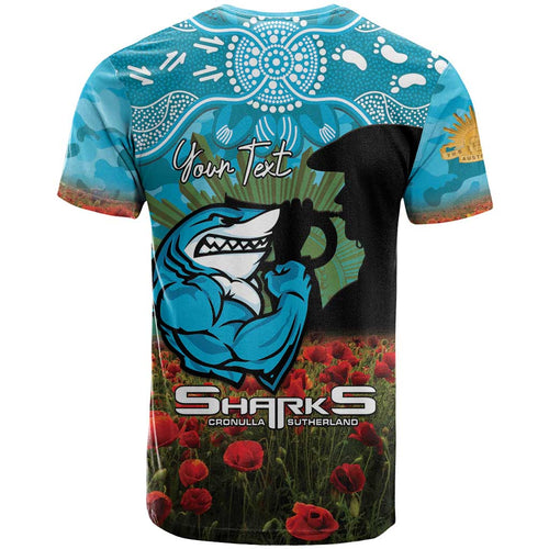 Personalised Sharks Rugby ANZAC Day T Shirt Last Post Poppy We Will Remember Them