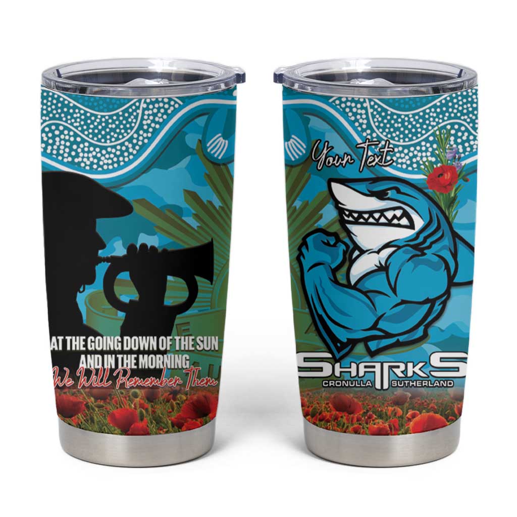 Personalised Sharks Rugby ANZAC Day Tumbler Cup Last Post Poppy We Will Remember Them