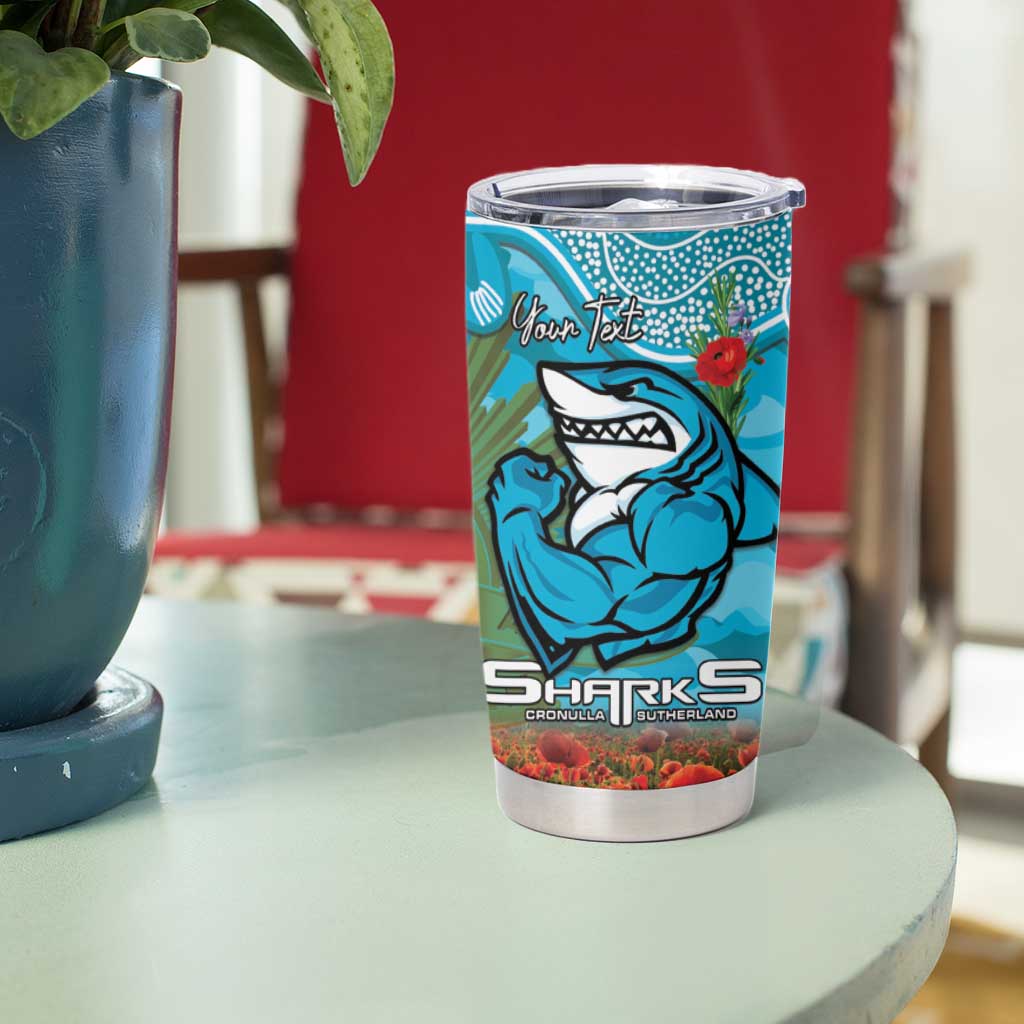 Personalised Sharks Rugby ANZAC Day Tumbler Cup Last Post Poppy We Will Remember Them