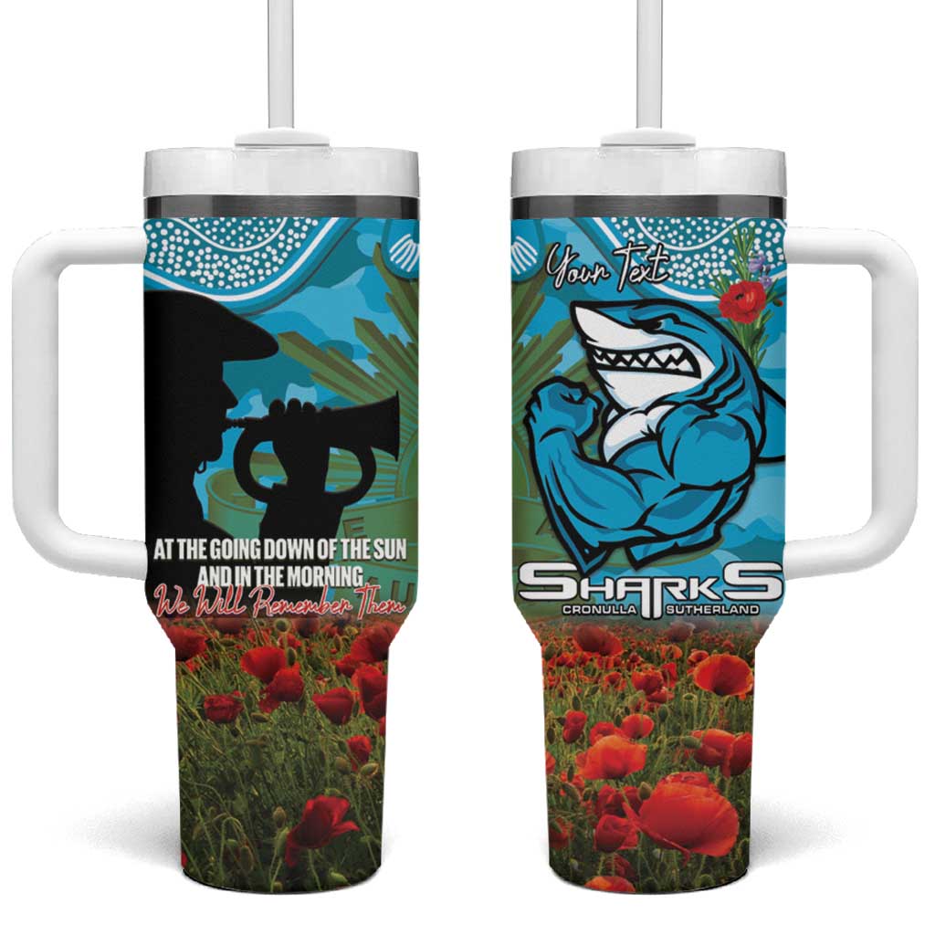 Personalised Sharks Rugby ANZAC Day Tumbler With Handle Last Post Poppy We Will Remember Them