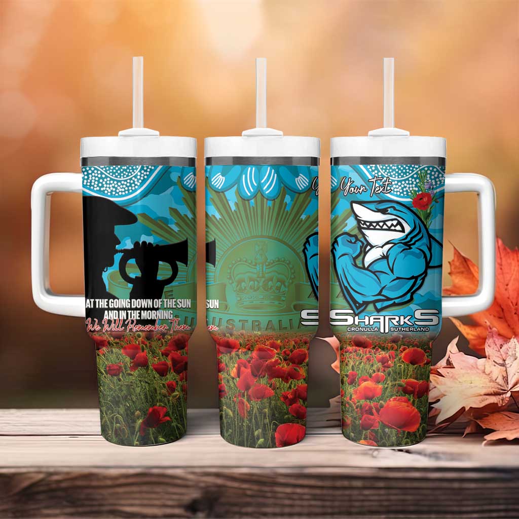 Personalised Sharks Rugby ANZAC Day Tumbler With Handle Last Post Poppy We Will Remember Them