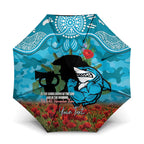 Personalised Sharks Rugby ANZAC Day Umbrella Last Post Poppy We Will Remember Them