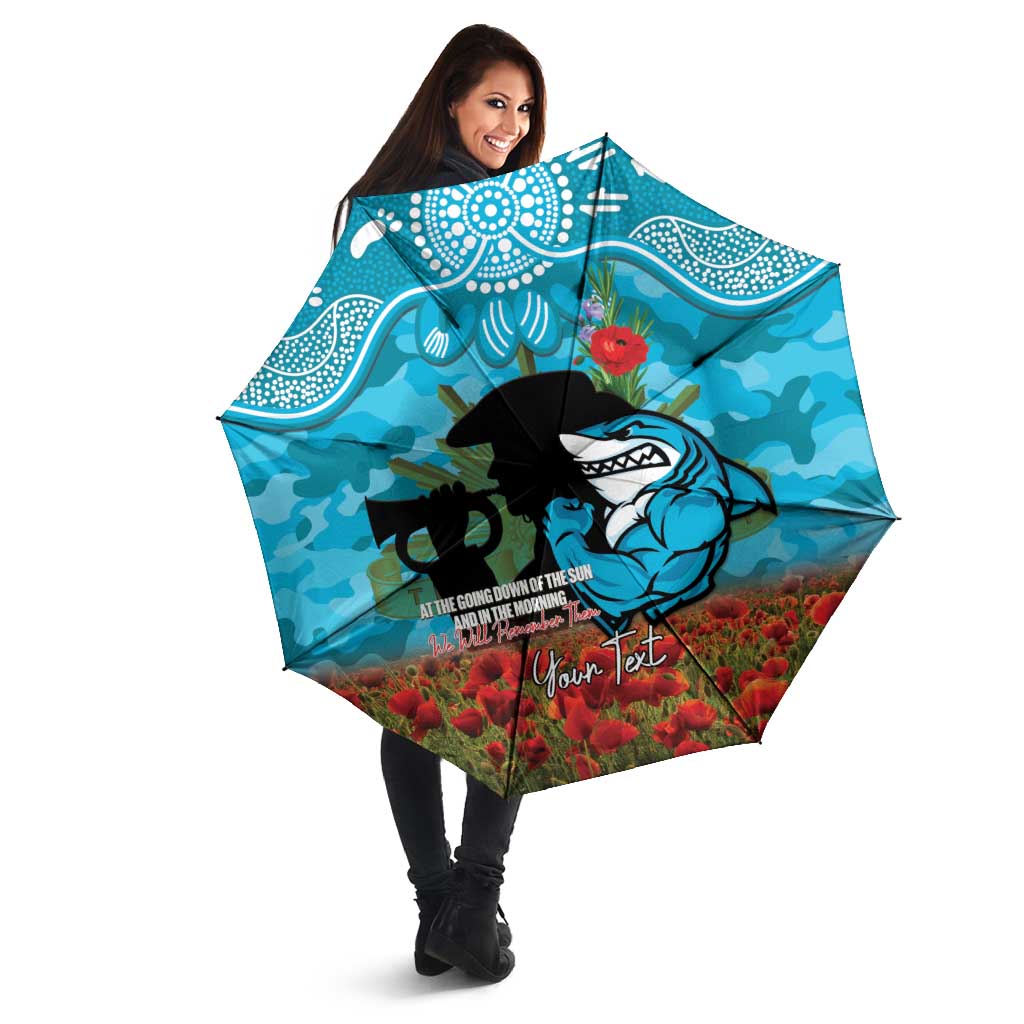Personalised Sharks Rugby ANZAC Day Umbrella Last Post Poppy We Will Remember Them