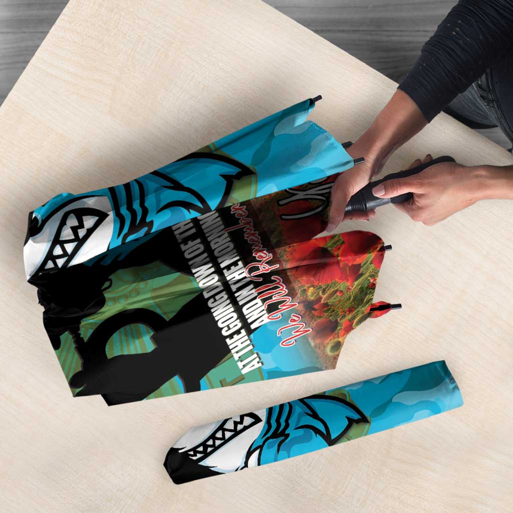 Personalised Sharks Rugby ANZAC Day Umbrella Last Post Poppy We Will Remember Them