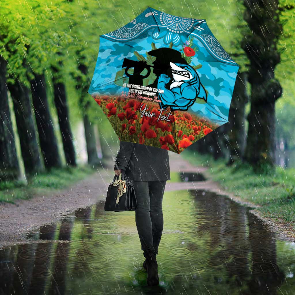 Personalised Sharks Rugby ANZAC Day Umbrella Last Post Poppy We Will Remember Them