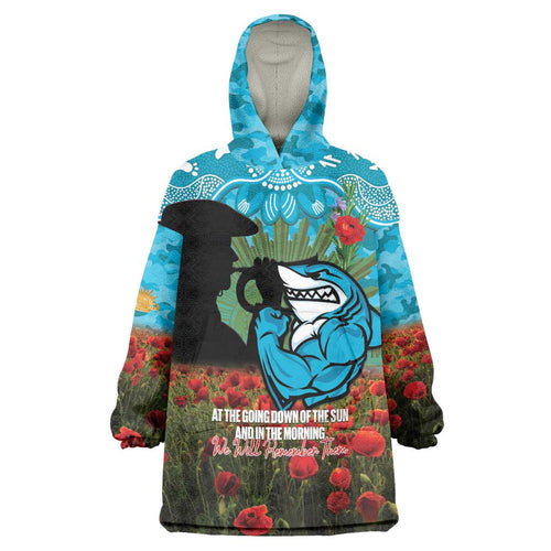 Personalised Sharks Rugby ANZAC Day Wearable Blanket Hoodie Last Post Poppy We Will Remember Them